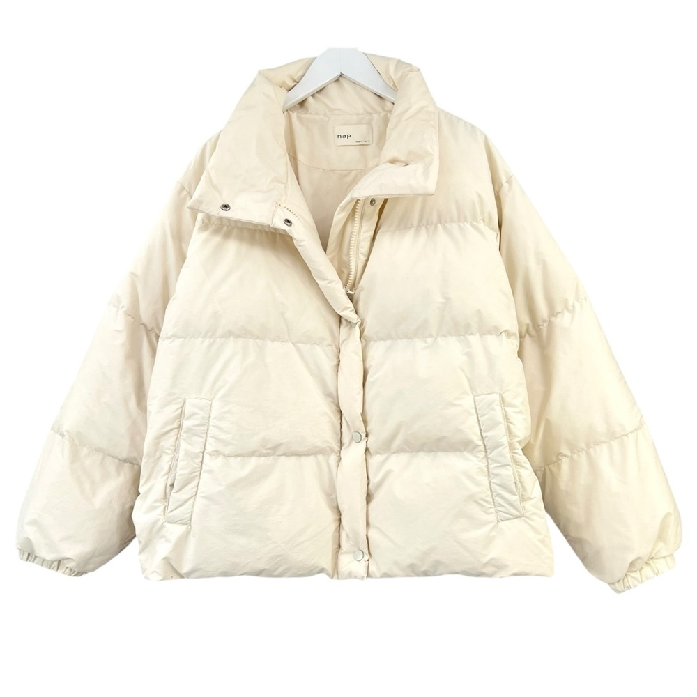 NAP Cream White Zip Up Oversized Loose Fit Duck Down Puffer Winter Jacket sz L